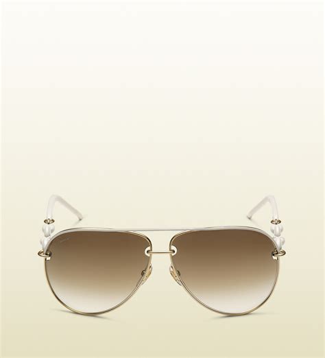 White aviator sunglasses Gucci White in Plastic 